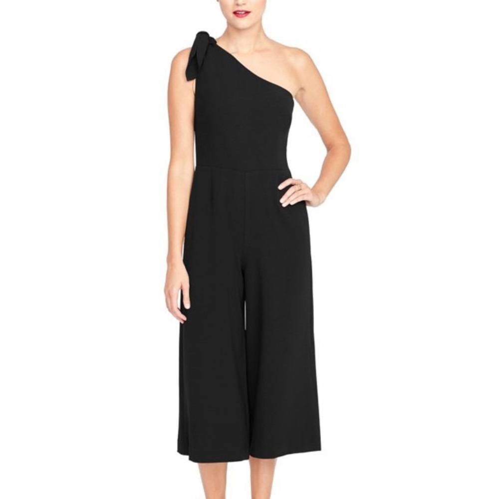 Rachel Roy One Shoulder Cropped Goddess Jumpsuit Women SZ 6 Black Pockets